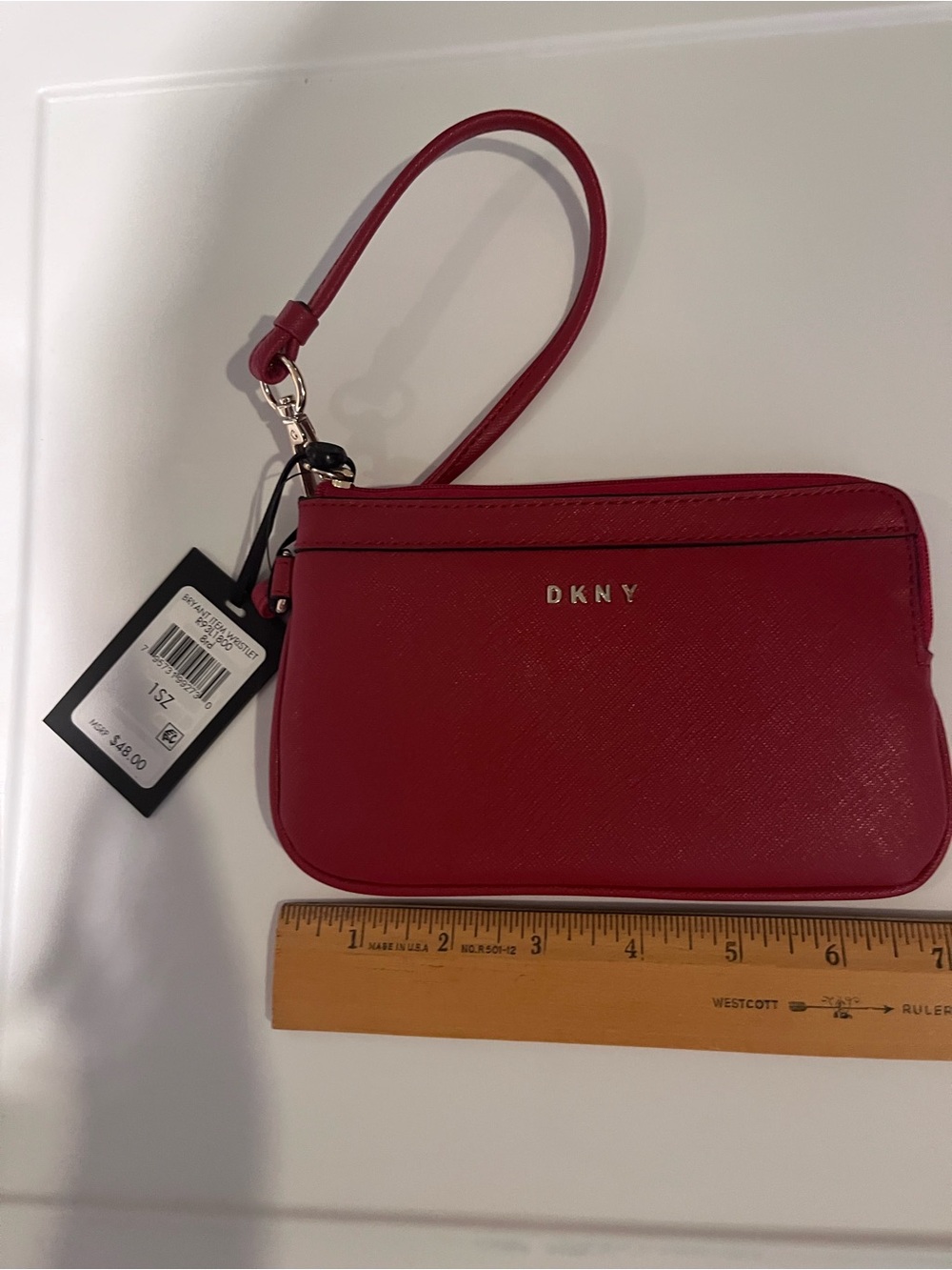 DKNY Red Saffiano Wristlet Clutch
